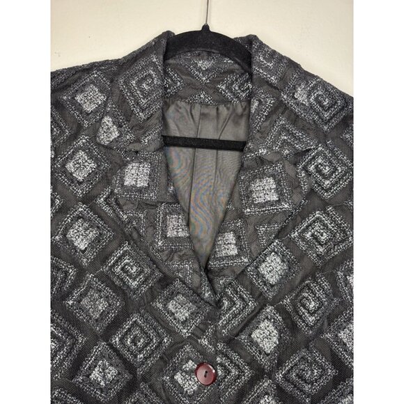 Jeff Gallano Black Gray Skirt Suit Geometric Jacket Skirt France T2 Medium MINT - Picture 3 of 16